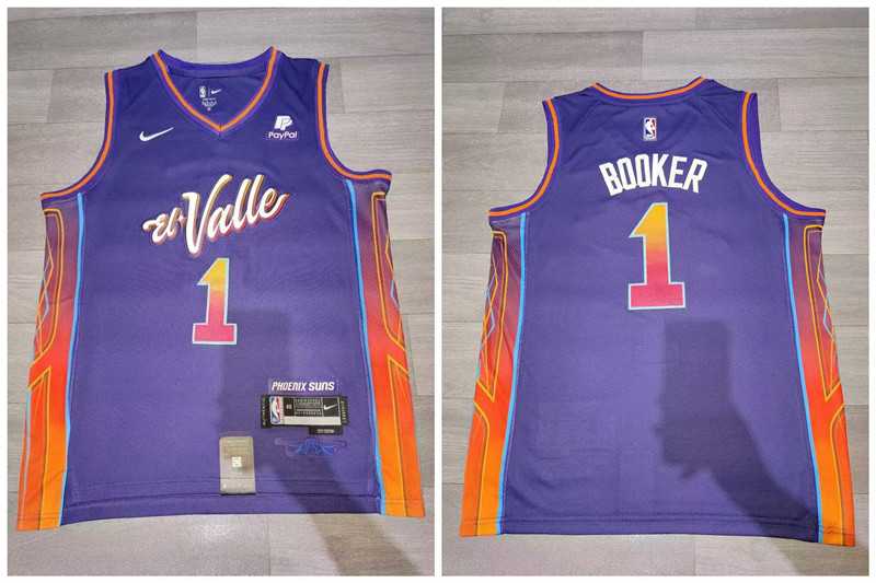 Suns 1 Devin Booker Purple Nike 2023-24 City Edition Swingman Jersey->phoenix suns->NBA Jersey
